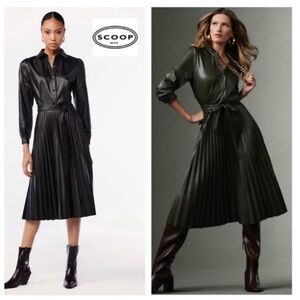 Scoop NYC Black Pleated Faux Leather Dress